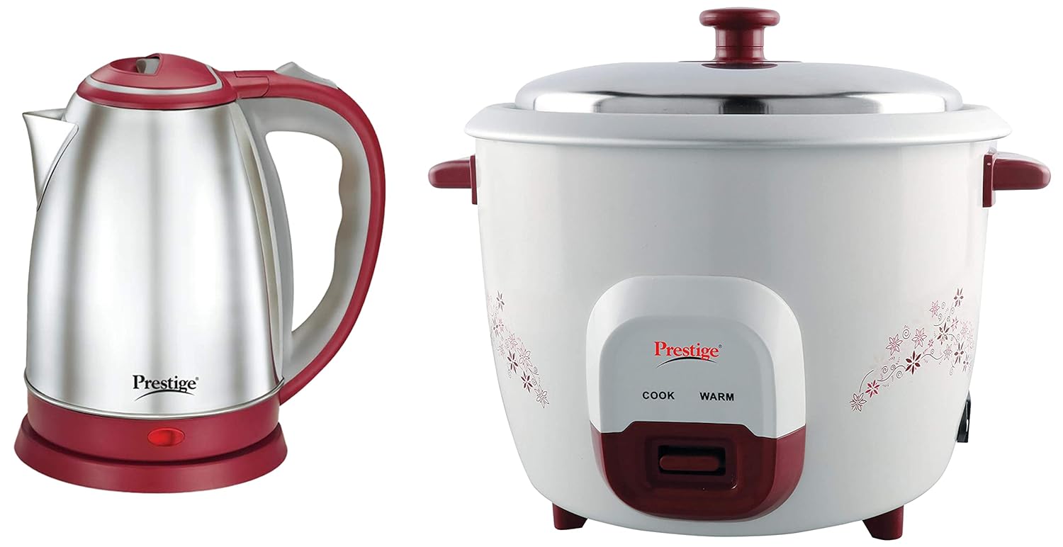 Prestige 1.5 Litre Kettle 1500-watts PRWO 1.8 Litre Red Colour Rice Cooker